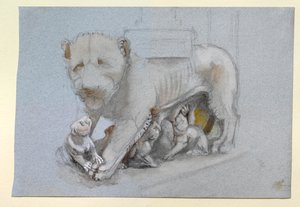 Boceto de leona y cachorros del púlpito de Siena de Nicola Pisano de John Ruskin