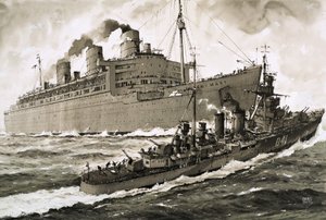 El Queen Mary choca contra el crucero Curacoa de John S. Smith