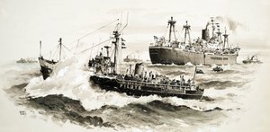 Barco no identificado y lancha patrullera de John S. Smith