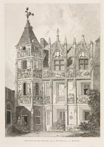 Antigüedades arquitectónicas de Normandía Vol. II, Pl. 64: Casa en la Place de la Pucelle, en Rouen de John Sell Cotman