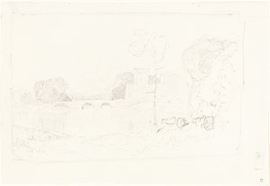 Boceto de Paisaje con Puente y Castillo de John Sell Cotman