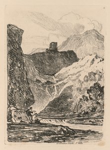 Liber Studiorum: Placa 12, Castillo Dolbadern, Lago Llanberris, Gales del Norte de John Sell Cotman