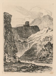 Liber Studiorum: Placa 12, Castillo de Dolbadern, Lago Llanberris, Gales del Norte, 1838 de John Sell Cotman