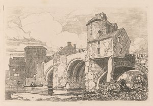 Liber Studiorum: placa 26, puente Monnow, Monmouthshire de John Sell Cotman