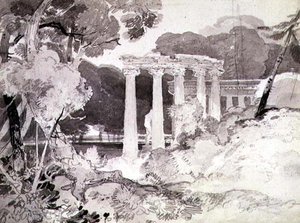Columnata clásica en un paisaje boscoso de John Sell Cotman