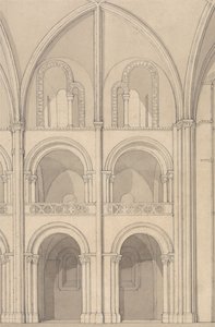 Alzado en perspectiva de una parte de la iglesia abacial de San Esteban en Caen, Normandía de John Sell Cotman