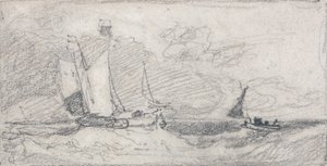Navegar con wherries y barcos en un mar agitado de John Sell Cotman