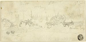 Boceto de paisaje con catedral de John Sell Cotman