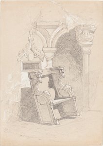 Boceto del interior de una iglesia en ruinas con silla de John Sell Cotman