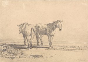 Dos caballos viejos en el campo de John Sell Cotman