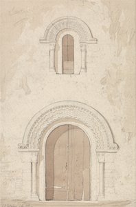 Portada oeste y ventana de la iglesia de Ham, cerca de Valognes, Normandía de John Sell Cotman