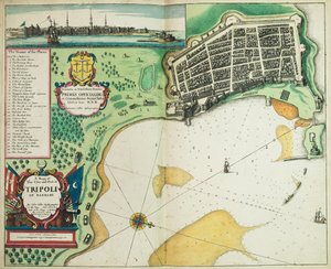 Mapa de la ciudad y el puerto de Trípoli en Berbería
