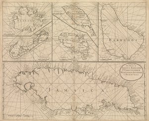 Carta de Jamaica, Barbados, San Cristóbal, Martinica, Antigua y Bermudas de John Seller