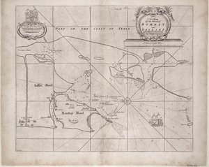 Mapa de Bombay y Sallset por Samuel Thornton, hidrógrafo de la Compañía de las Indias Orientales, publicado por primera vez hacia 1685. de John Seller