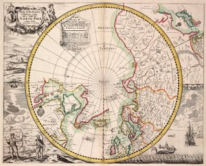 Mapa de proyección polar con el Círculo Polar Ártico, c.1680 (grabado coloreado) de John Seller