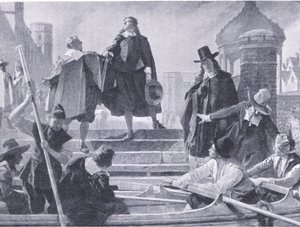 Huida de los cinco miembros, ilustración de La Historia del Pueblo Británico publicada por Waverley, c.1940 de John Seymour Lucas