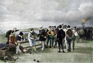 La Armada a la vista, Plymouth hoe, 1880, 1911 de John Seymour Lucas