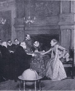 "La armada del Rey de España está en el extranjero", de la Historia del Pueblo Británico de Cassell publicada por la Waverley Book Company, c.1950