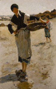 Mujer bretona con un cesto, boceto para los recolectores de ostras de Cancale de John Singer Sargent