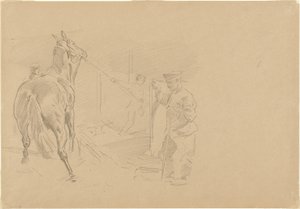 Hombre Tirando de un Caballo a un Establo, 1918