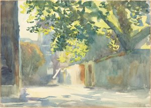 Muro iluminado por el sol bajo un árbol de John Singer Sargent