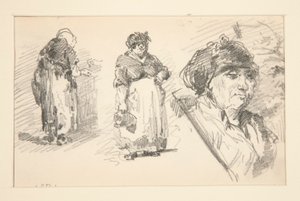 Dos figuras de pie y una cabeza de John Singer Sargent