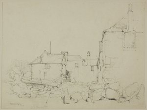 Casas y muro de piedra, Newlyn de John Skinner Prout