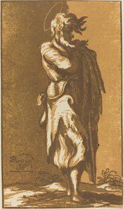 Santo varón de pie con los brazos cruzados, mirando a la derecha de John Skippe after Parmigianino