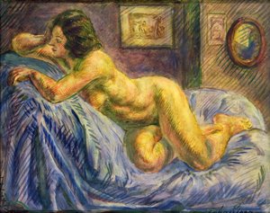 Desnudo sobre azul (óleo sobre tabla) de John Sloan