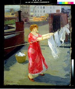 Kimono rojo en el tejado de John French Sloan