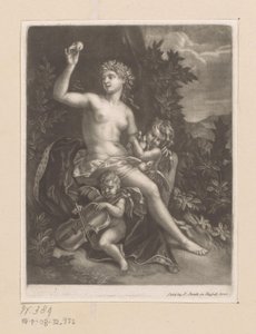 Venus con una manzana y dos cupidos con violín y palomas de John Smith