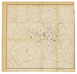 Un mapa de "Sobre el modo de comunicación del cólera", 1855 de John Snow