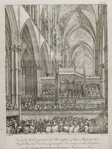 Concierto para conmemorar el 25 aniversario de la muerte de George Frederick Handel (1685-1759) - Vista de la galería preparada para la recepción de sus Majestades la Familia Real de John Spilsbury