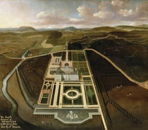 Vista sur de Hampton Court, Herefordshire, c.1705 de John Stevens