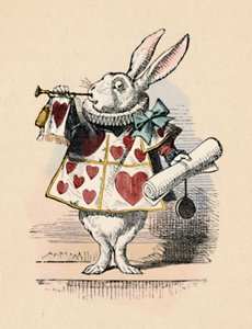 Un conejo como funcionario de la corte tocando una trompeta para un anuncio, 1889 de John Tenniel