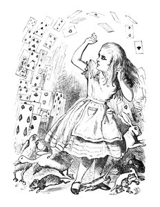 Un mazo de cartas volando sobre Alicia, 1889