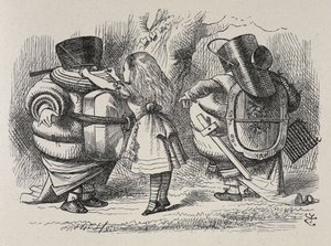 Alice vistiendo a Tweedledee y Tweedledum. de John Tenniel