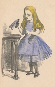 Alicia mirando la botella con el letrero bébeme de John Tenniel