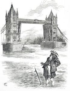 Caricatura del Padre Támesis admirando el Puente de la Torre, Londres de John Tenniel