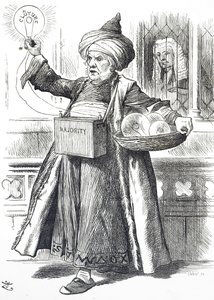 Dibujo que muestra a William Ewart Gladstone como Aladino de John Tenniel