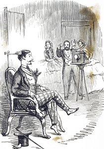Caricatura que representa el uso de un soporte para mantener quieto al sujeto del fotógrafo de John Tenniel