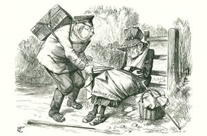 Alemania robando la posición de Gran Bretaña como líder mundial en comercio y manufactura. Caricatura de John Tenniel de Punch, 5 de septiembre de 1896 de John Tenniel