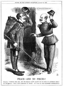 Napoleón III, Emperador de Francia 1852-1870, vestido como un recogedor de trapos (Chiffonnier), advertido por Otto von Bismarck, el Canciller prusiano