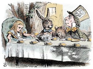 Escena de Las aventuras de Alicia en el país de las maravillas de Lewis Carroll, 1865 de John Tenniel