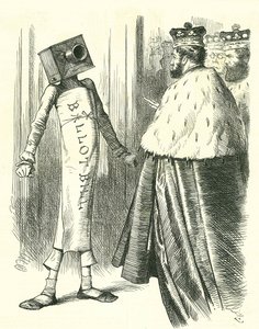 El Proyecto de Ley del Voto enfrentándose a la Cámara de los Lores. Caricatura de John Tenniel de 