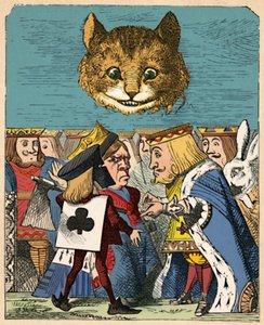 El gato de Cheshire mirando al Rey Rojo y la Reina Roja discutiendo, 1889