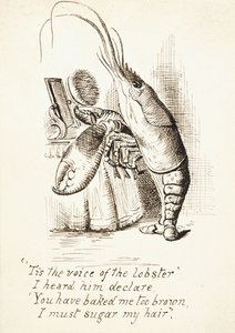 La Langosta, con un cepillo en su garra frente a un tocador, con 4 líneas de verso, c.1865
