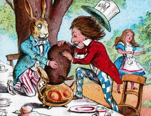 El Sombrerero Loco y la Liebre de Marzo intentando meter al Lirón en una tetera, c1910 de John Tenniel