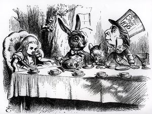 La fiesta del té del Sombrerero Loco, ilustración de 