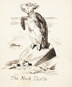 La Falsa Tortuga llorando en una roca, c.1865 de John Tenniel